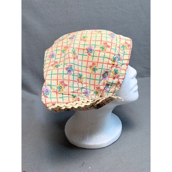 Vintage Floral Womens Bonnet with Buttons & Ric-Rac Trim - Picture 4 of 9
